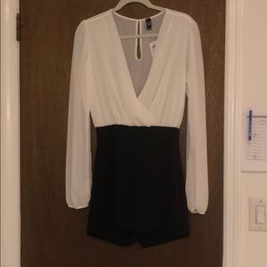 Long Sleeve Deep V Neck Romper NWT